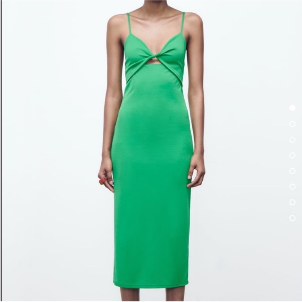 Zara Ruched Green Midi Dress